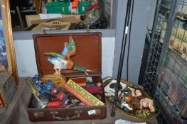 Vintage Suitcase and a Tray of Vintage Collectible