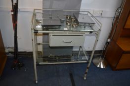 Retro Medical Trolley with Glass Shelves and Dishe
