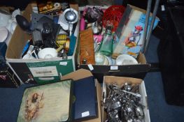 Two Boxes of Kitchen Utensils, Cutlery, etc.