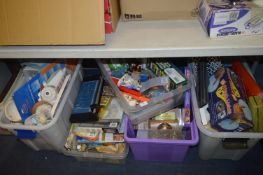 Five Plastic Tubs of Household Goods, Art Material