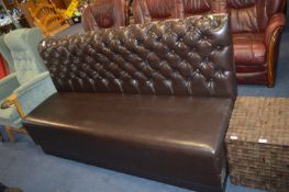 Brown Leatherette Bench with Chesterfield Style Ba