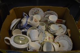 Box of Pottery Teaware; Cups & Saucers, Teapots, e