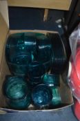 Turquoise Glass and Plastic Serving Set