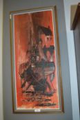Retro Oil on Canvas of a Ship signed Hawkes