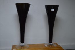 Two Large Black Glass Vases