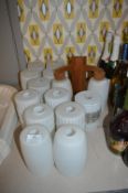 Twelve Retro White Glass Lamp Shades and Wooden Do
