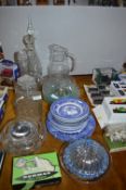 Cut Glass Crystal Decanters, Blue & White Dishes,