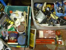 Two Boxes of of Tools, Car Fluids and Parts, Spotl