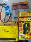 Jump Leads, Foot Pump, Battery Charger, Seat Cover
