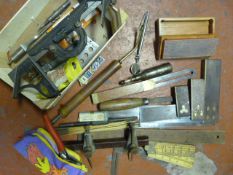 Box of Vintage and Other Tools Including Trammels,
