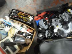 Box and a Suitcase of Garden Lights, Assorted Tool