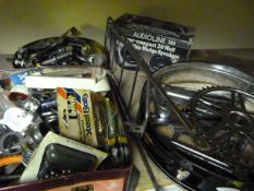 Three Tins of Bicycle Part and a Set of Audioline