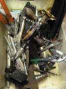 Box of Tools Including Vice Grips, Pop Rivet Gun,