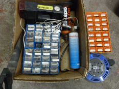 Box of Plastic Storage Boxes, Blow Lamp, etc.