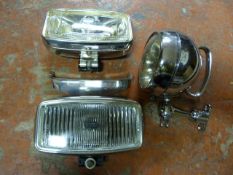 Two Wipac Lamps and a Chrome Car Spotlight