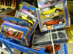 Box of Old Timer Model Cars, Lens Covers, etc.