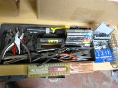 Tray of Files, Pliers, Drill Bits, etc.