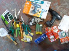 Box of Assorted Garden Tools and a Black & Decker