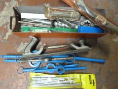 Tin of Die Holders, Punches, Large Drill BIts, etc