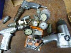 Three Air Tools with Fittings and Gauges