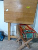 Folding Side Table and Two Folding Stools