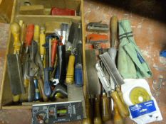 Box of Vintage and Other Tools Including Chisels,