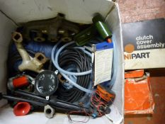 Box of Car Parts and Hose