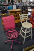 *Painted Barstool and Pink Swivel Chair