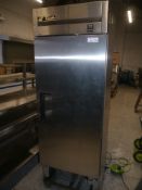 *TRUE St st upright freezer tested, working, no shelves