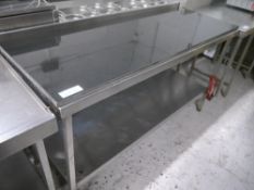 *stainless steel Table with upstands + cut out in corner stainless steel Table with solid marble