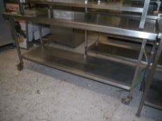 *St st bench on castors stainless steeel prep table on castors. 1800x650x870