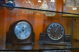 Two 1930's Oak Mantel Clocks