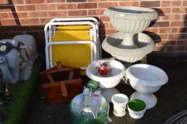 Garden Planters, Folding Seats, Bird Table, etc.