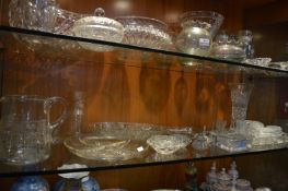 Shelf of Glassware Including Serving Dishes, Jug,