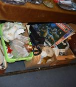 Two Boxes and a Bowl of Household Goods, Pottery Items, Kitchenware, etc.