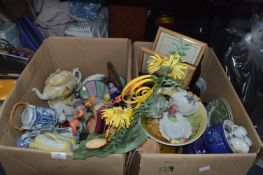 Two Boxes of Pottery and Glassware, Vases, Bowls,