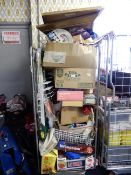 Cage of Assorted Household Goods; Vacuums, Garden Hose, Drying Racks, Pictures, etc.