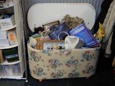 Ottoman Containing Assorted Toys, Dolls and Househ