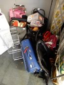 Three Shopping Trolleys & Contents, Vegetable Rack and Two Items of Luggage