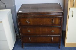 1930's Dark Oak Three Drawer Chest