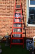 Red Metal Eight Tread Folding Step Ladder