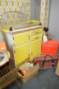 Vintage Yellow Formica Topped Kitchen Cupboard, Bu