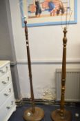 Two Turned Wood Standard Lamps