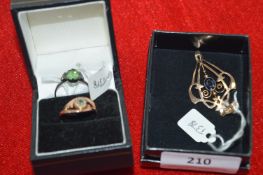 9ct Gold Pendant, 9ct Ring and a Silver Ring