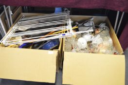 Two Boxes of Kitchenware, Glass, Pottery, etc.