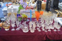 Cut Glass Crystal Decanter and Wine Glasses, Servi