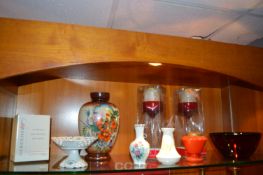 Assorted Glass and China; Candlesticks, Vase, etc.