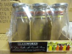 Six Packs of 6 Glassworks Drinking Bottles with St