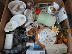 Large Box of China, Ornaments, Clock, etc.