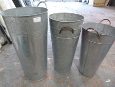 *Three Galvanized Florists vases